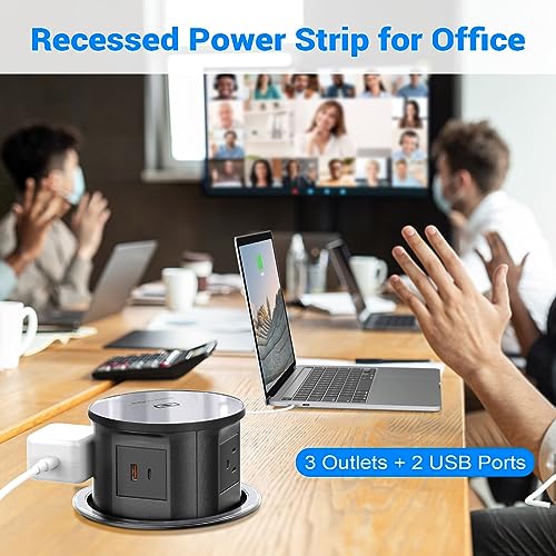 XBA Pop Up Outlet for Countertop with 20W USB C, Recessed Power Strip 4.7inch Hidden Outlet with 15W Wireless Charger Electrical Power Socket with 4 AC Plug and 1 USB-A Port for Kitchen(Black) - Image 5