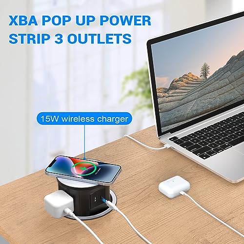 XBA Pop Up Outlet for Countertop with 20W USB C, Recessed Power Strip 4.7inch Hidden Outlet with 15W Wireless Charger Electrical Power Socket with 4 AC Plug and 1 USB-A Port for Kitchen(Black) - Image 2