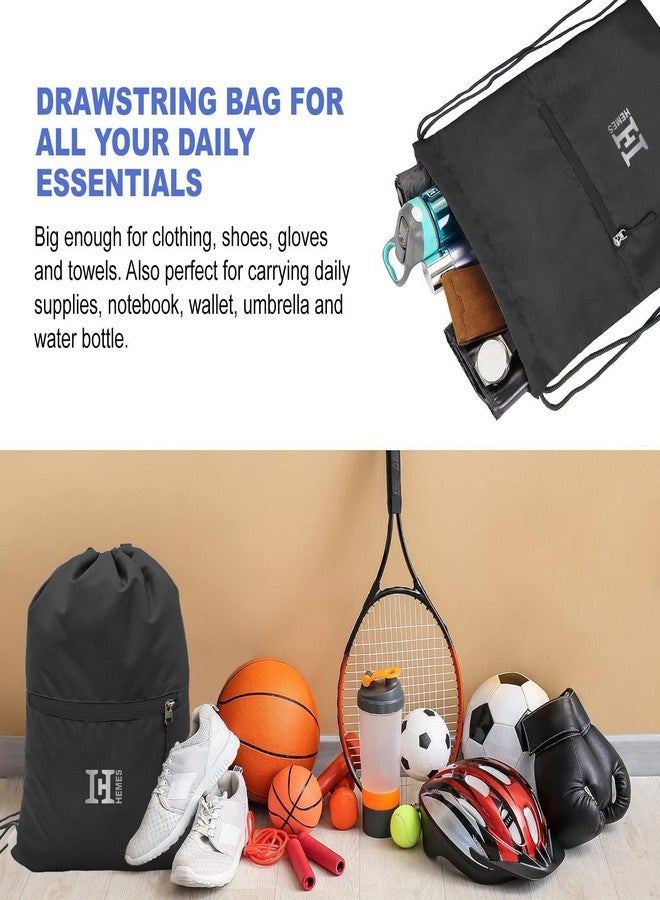 H-HEMES Drawstring Backpack Small Bag Gym Bag for Women & Men With Front Zipper Pocket 12L Dori Bag (Black) - Image 3
