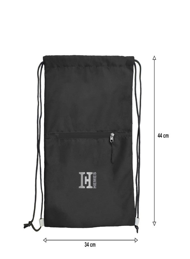 H-HEMES Drawstring Backpack Small Bag Gym Bag for Women & Men With Front Zipper Pocket 12L Dori Bag (Black) - Image 4