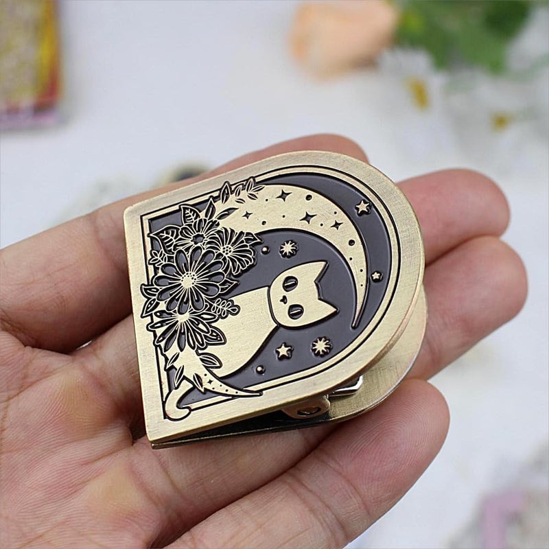 Dwpetzo Vintage Cat Metal Journal Clip & Page Holder for Thick Notebooks - Decorative Moon Book Clip for Hobonichi, Travelers Notebook Accessories, Compatible with Moterm, Midori, Art Journaling Charms - Image 5