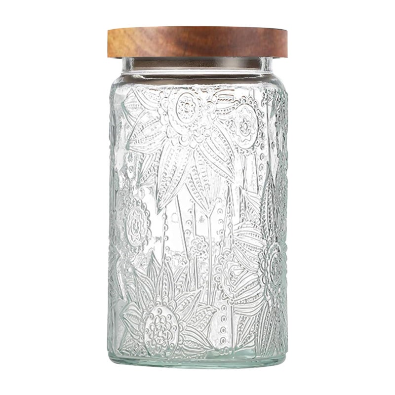 LYXFZQ 34 OZ Vintage Glass Jar with Lid, Airtight Food Storage Canisters with Bamboo for Kitchen Counter Pantry, Ideal for Coffee, Candy, Tea, Oats, Sugar, Cookies Decorative Jars-Sunflower - Image 1