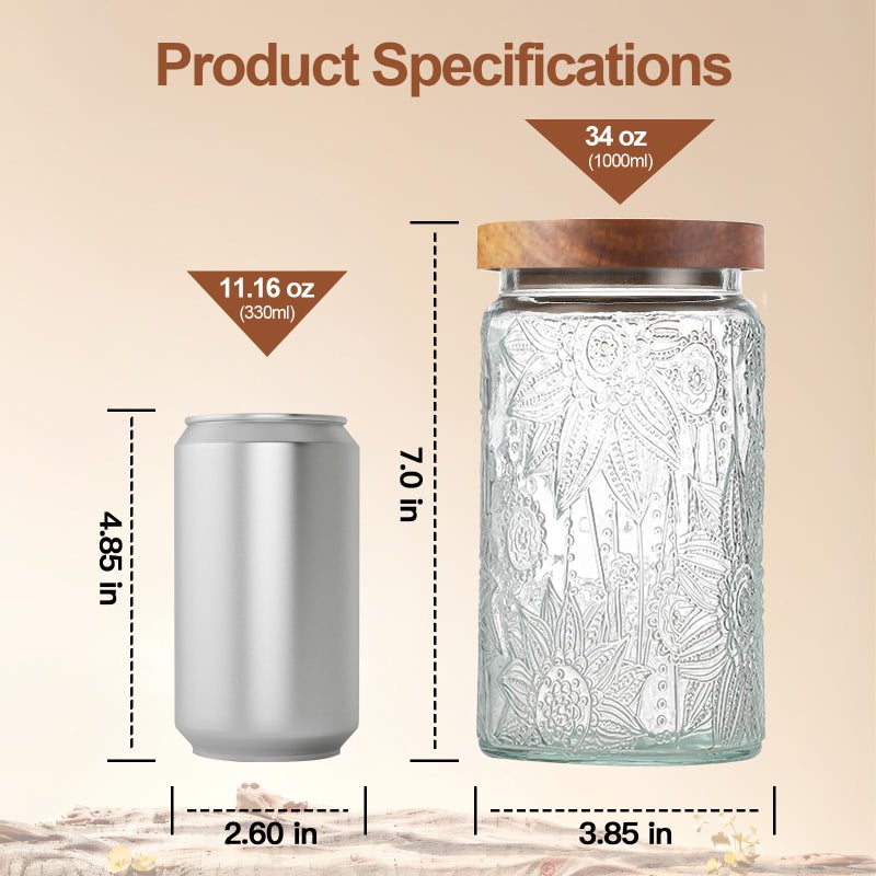 LYXFZQ 34 OZ Vintage Glass Jar with Lid, Airtight Food Storage Canisters with Bamboo for Kitchen Counter Pantry, Ideal for Coffee, Candy, Tea, Oats, Sugar, Cookies Decorative Jars-Sunflower - Image 2
