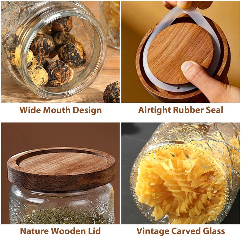LYXFZQ 34 OZ Vintage Glass Jar with Lid, Airtight Food Storage Canisters with Bamboo for Kitchen Counter Pantry, Ideal for Coffee, Candy, Tea, Oats, Sugar, Cookies Decorative Jars-Sunflower - Image 4