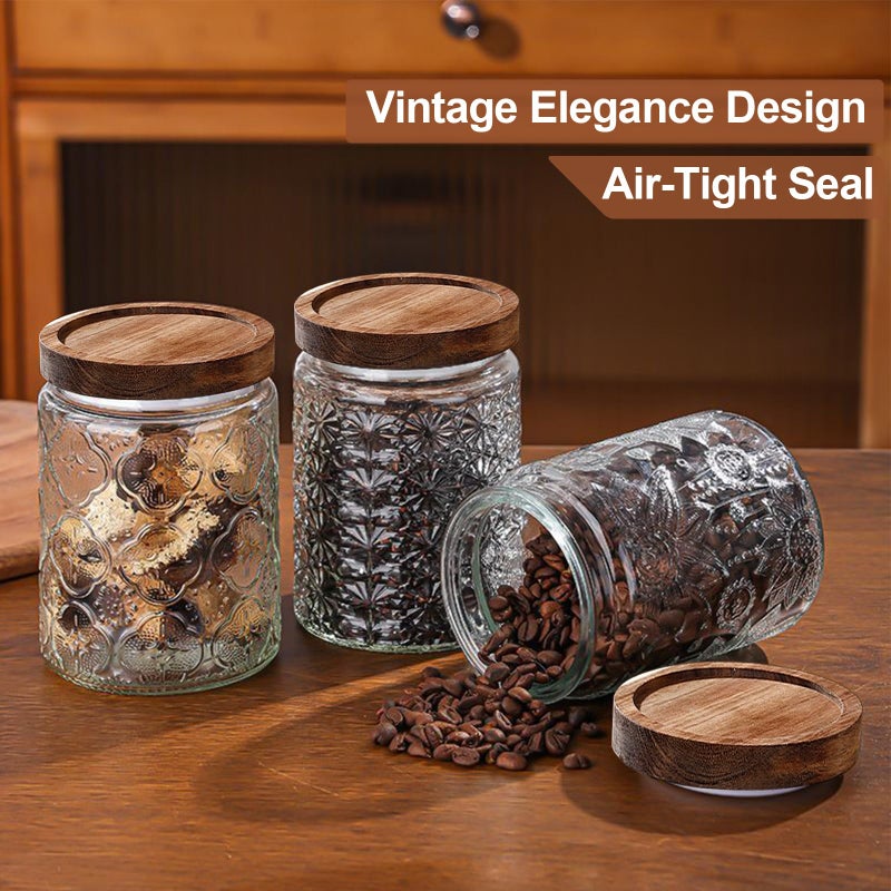 LYXFZQ 34 OZ Vintage Glass Jar with Lid, Airtight Food Storage Canisters with Bamboo for Kitchen Counter Pantry, Ideal for Coffee, Candy, Tea, Oats, Sugar, Cookies Decorative Jars-Sunflower - Image 5