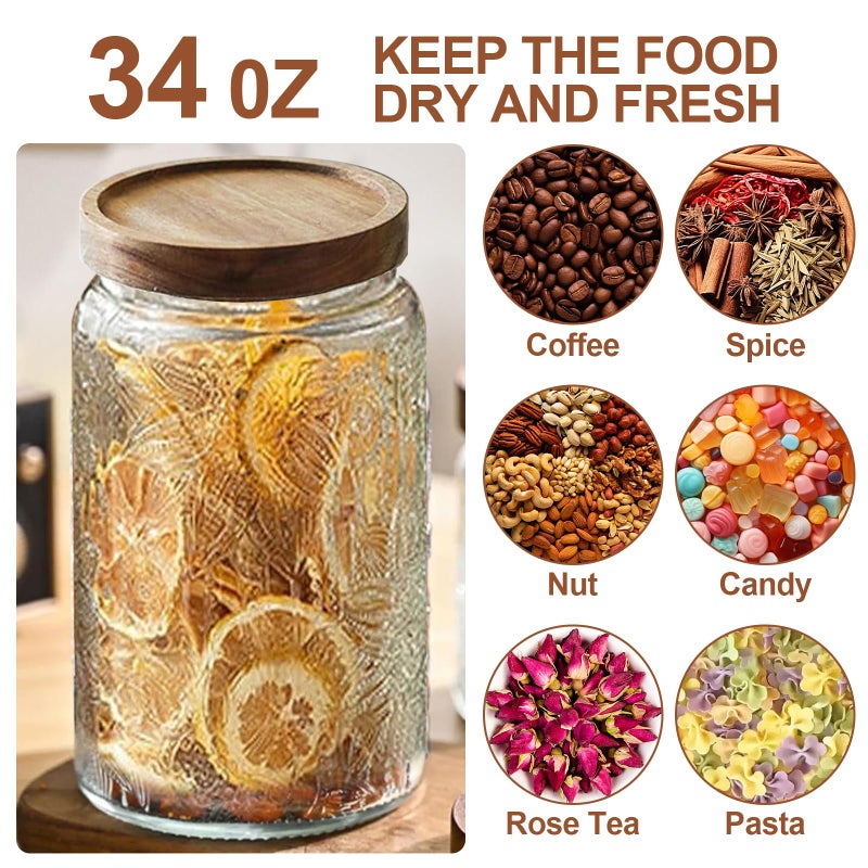 LYXFZQ 34 OZ Vintage Glass Jar with Lid, Airtight Food Storage Canisters with Bamboo for Kitchen Counter Pantry, Ideal for Coffee, Candy, Tea, Oats, Sugar, Cookies Decorative Jars-Sunflower - Image 3