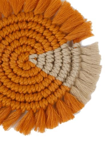 My Creative Hut Macrame Round Coasters Bohemian Style, Handmade, More Absorbent, Traditional, Diwali Gifting, Multipurpose, Big Size (Mustard Beige, Set of 6) - Image 2