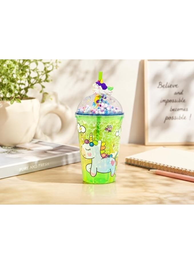 Unicorn-themed glittery drinking cup with straw and tight-fitting lid, a trendy multi-use cup for cold drinks and everyday commuting (green) - Image 2