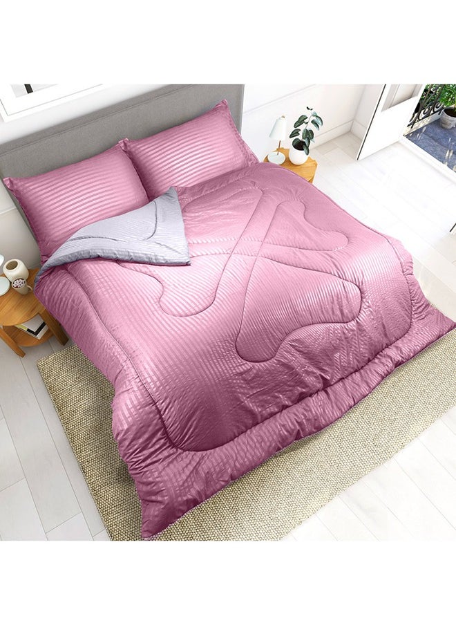 Hotel Linen Klub Hotel Linen Klub  Reversible Down Alternative Comforter  Set -Ultra Soft Brushed Stripe Microfiber Fabric, 200GSM Soft Fibersheet Filling, Size : King  240 x 260cm , Color: Pink & Light Grey  - Image 1
