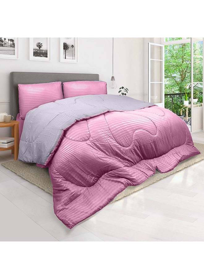 Hotel Linen Klub Hotel Linen Klub  Reversible Down Alternative Comforter  Set -Ultra Soft Brushed Stripe Microfiber Fabric, 200GSM Soft Fibersheet Filling, Size : King  240 x 260cm , Color: Pink & Light Grey  - Image 2