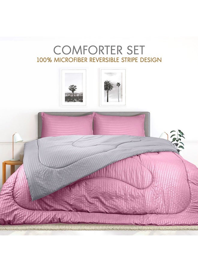 Hotel Linen Klub Hotel Linen Klub  Reversible Down Alternative Comforter  Set -Ultra Soft Brushed Stripe Microfiber Fabric, 200GSM Soft Fibersheet Filling, Size : King  240 x 260cm , Color: Pink & Light Grey  - Image 3
