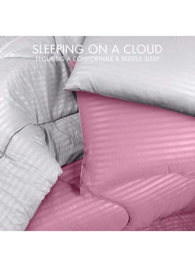 Hotel Linen Klub Hotel Linen Klub  Reversible Down Alternative Comforter  Set -Ultra Soft Brushed Stripe Microfiber Fabric, 200GSM Soft Fibersheet Filling, Size : King  240 x 260cm , Color: Pink & Light Grey  - Image 4