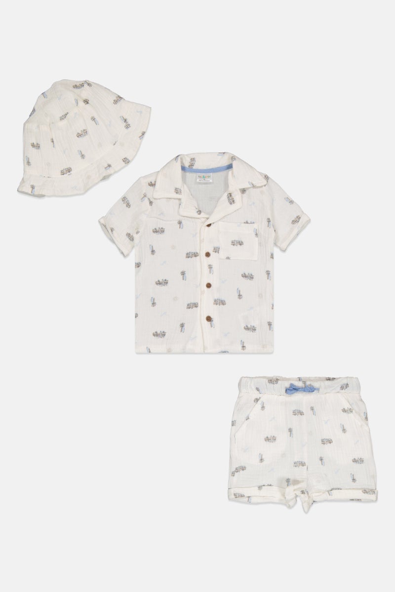 Lily & Jack Toddlers Boy 3 Pieces Allover Print Shirt And Shorts With Bucket Hat Set, Multicolor - Image 1