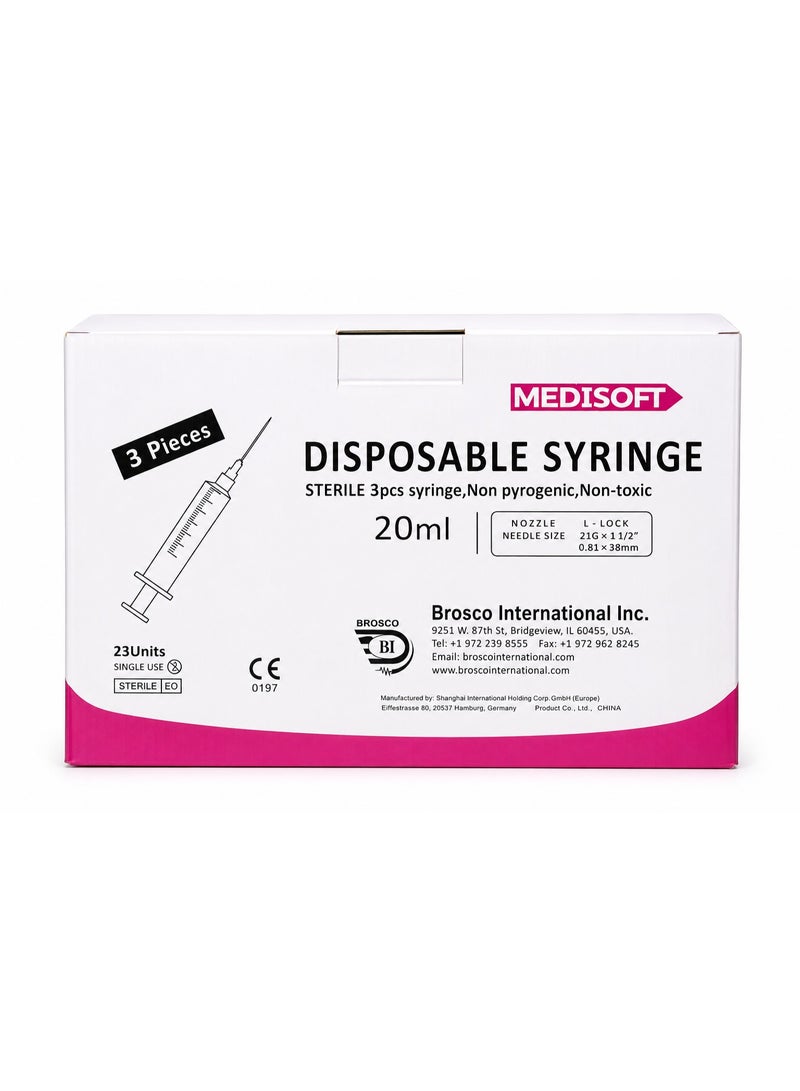 20ml 21G x 1 1/2" Luer Lock Syringes – Sterile Disposable Syringes 25PCS