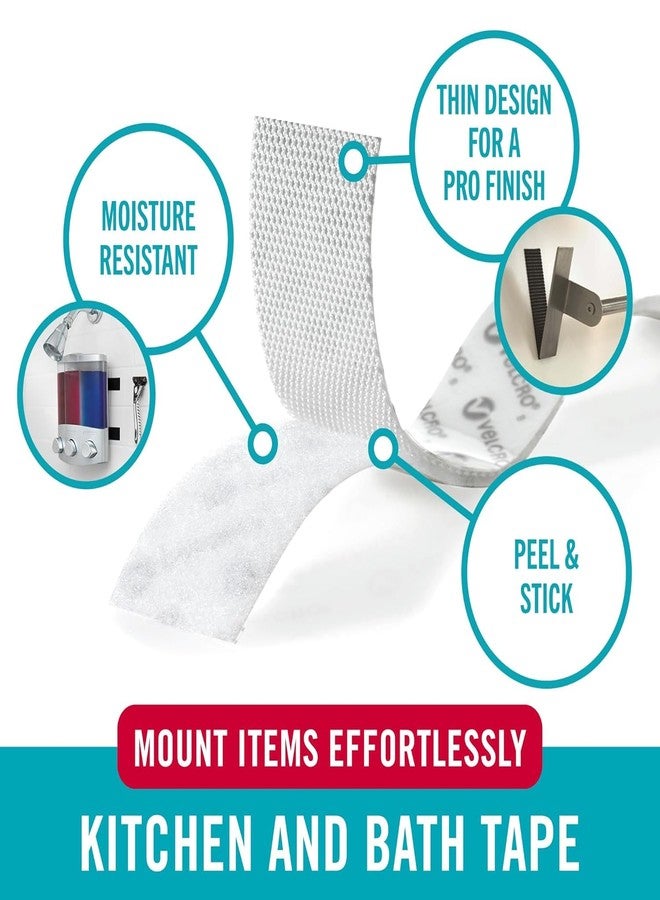 VELCRO Brand Kitchen and Bath Mounting Strips. Moisture Resistant for Hanging Shower Caddy, Shelves, Bathroom Decor. 12pk Strips. Holds 10 pounds. Easy Peel and Stick Application, White - Image 2