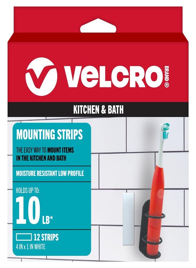 VELCRO Brand Kitchen and Bath Mounting Strips. Moisture Resistant for Hanging Shower Caddy, Shelves, Bathroom Decor. 12pk Strips. Holds 10 pounds. Easy Peel and Stick Application, White - Image 1