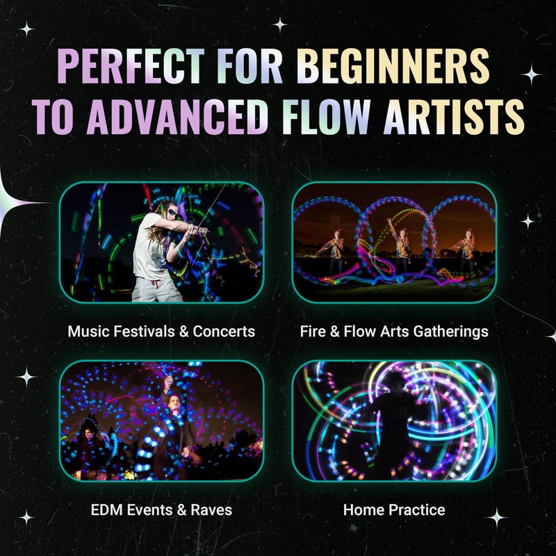 UltraPoi HelixPoi Pro Set - Helix Poi Pro w/Non LED Knob Handles - 40+ Color Modes & Patterns - USB Rechargeable LED Poi Lights w/Soft Durable Cases & Adjustable Leashes - Flow Arts Spinning Toy - Image 4
