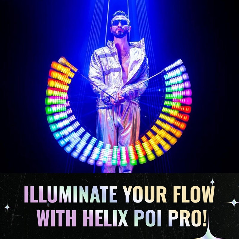 UltraPoi HelixPoi Pro Set - Helix Poi Pro w/Non LED Knob Handles - 40+ Color Modes & Patterns - USB Rechargeable LED Poi Lights w/Soft Durable Cases & Adjustable Leashes - Flow Arts Spinning Toy - Image 2