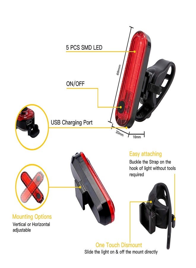 Wastou Bike Lights, Super Bright Bike Front Light 1200 Lumen, IPX6 Waterproof 6 Modes Cycling Light Flashlight Torch with USB Rechargeable Tail Light(USB Cable Included) new - Image 5
