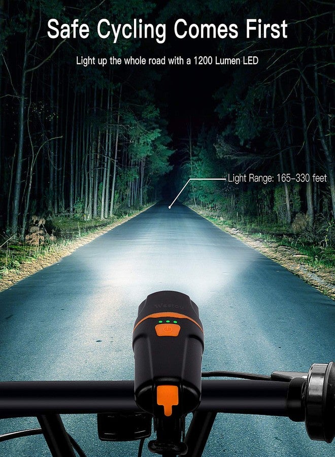 Wastou Bike Lights, Super Bright Bike Front Light 1200 Lumen, IPX6 Waterproof 6 Modes Cycling Light Flashlight Torch with USB Rechargeable Tail Light(USB Cable Included) new - Image 2