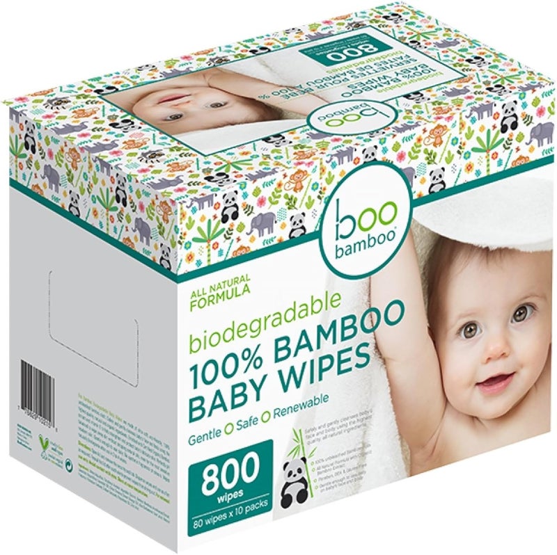 Boo Bamboo مناديل الأطفال من بامبو بيبي بو القابلة للتحلل 100% بامبو عبوة قيمة 800 قطعة - Image 1