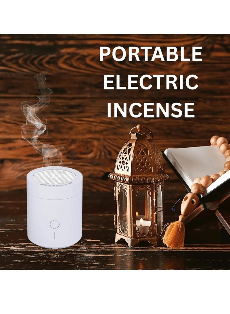 إلترازون Electronic Bakhoor Burner USB Rechargeable Portable Incense and Oud Diffuser with Ceramic Heating Chamber for Home, Car and Office – Smoke-Free Aromatherapy Fragrance Enhancer, White - Image 3