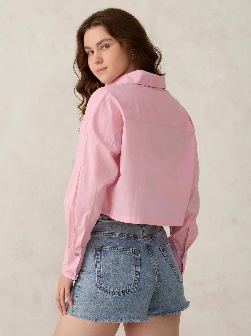 Outzidr  Pink Cropped Solid Shirt for Women | Best Price UAE