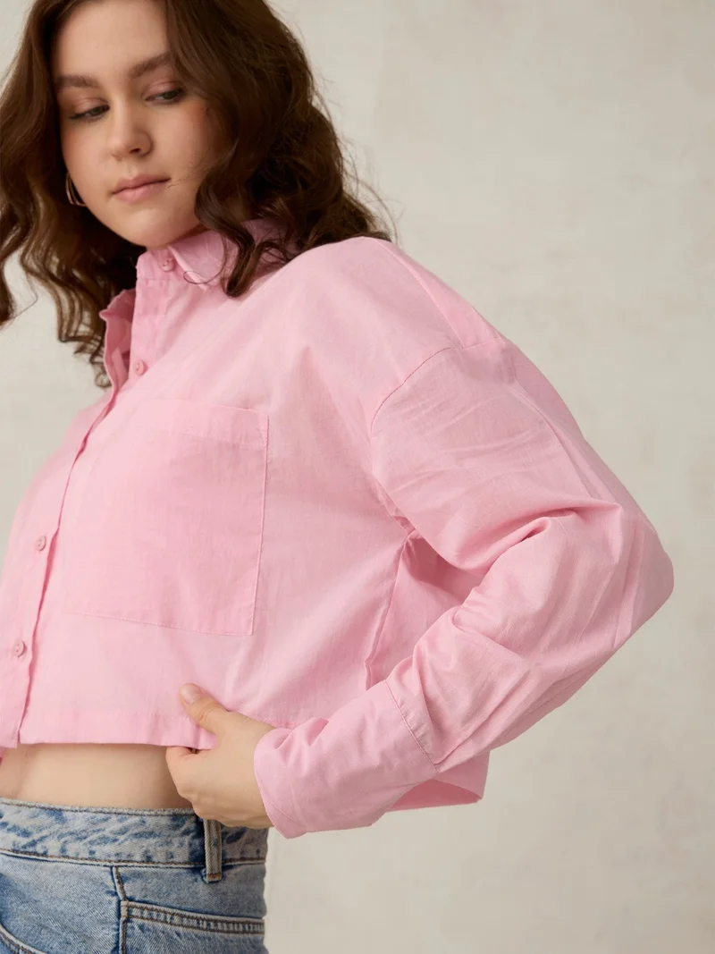 Outzidr  Pink Cropped Solid Shirt for Women | Best Price UAE