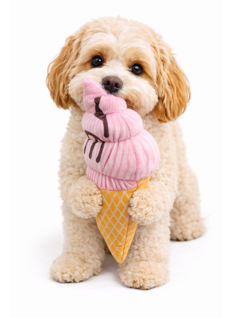 Ice Cream Cone Pet Toy, Pink Soft Play Toy for Dogs, Fun Food-Themed Interactive Chew Toy - Image 1