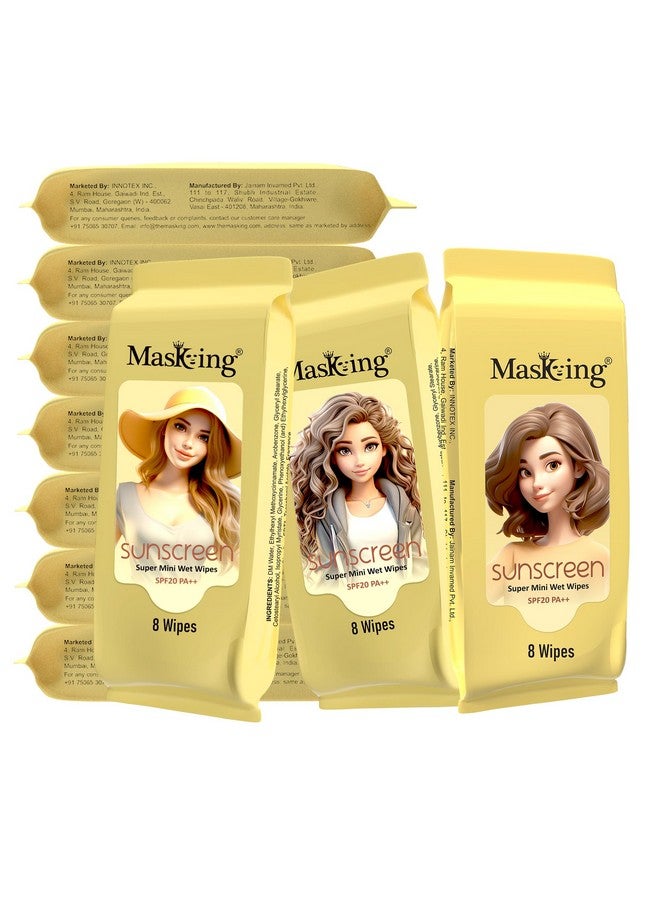 Masking super mini SPF 20 PA++ UV, UVA & UVB protection sunscreen no white cast wipes for toned & glowing skin (10 Pack) - Image 1