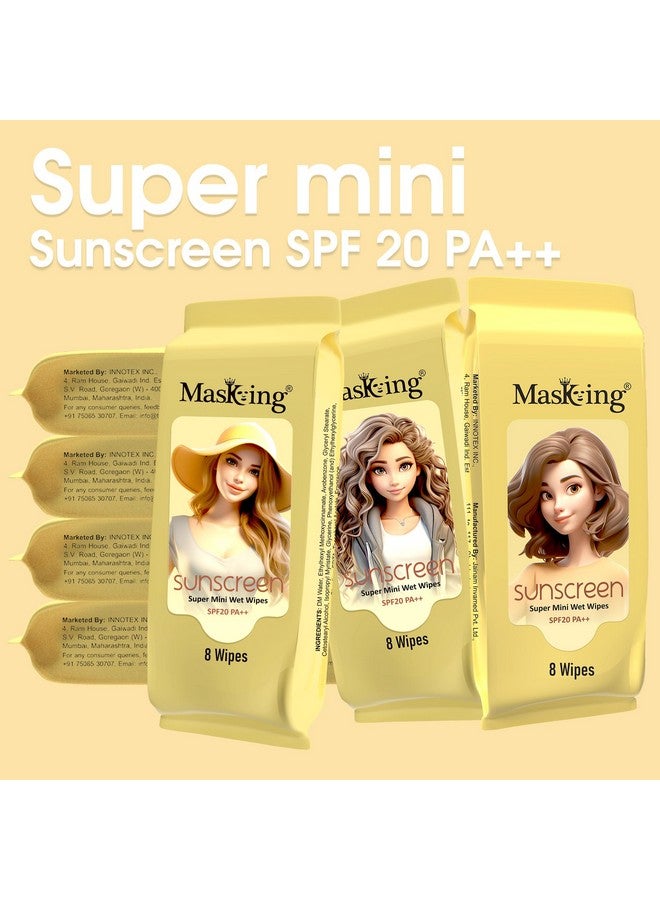 Masking super mini SPF 20 PA++ UV, UVA & UVB protection sunscreen no white cast wipes for toned & glowing skin (10 Pack) - Image 2