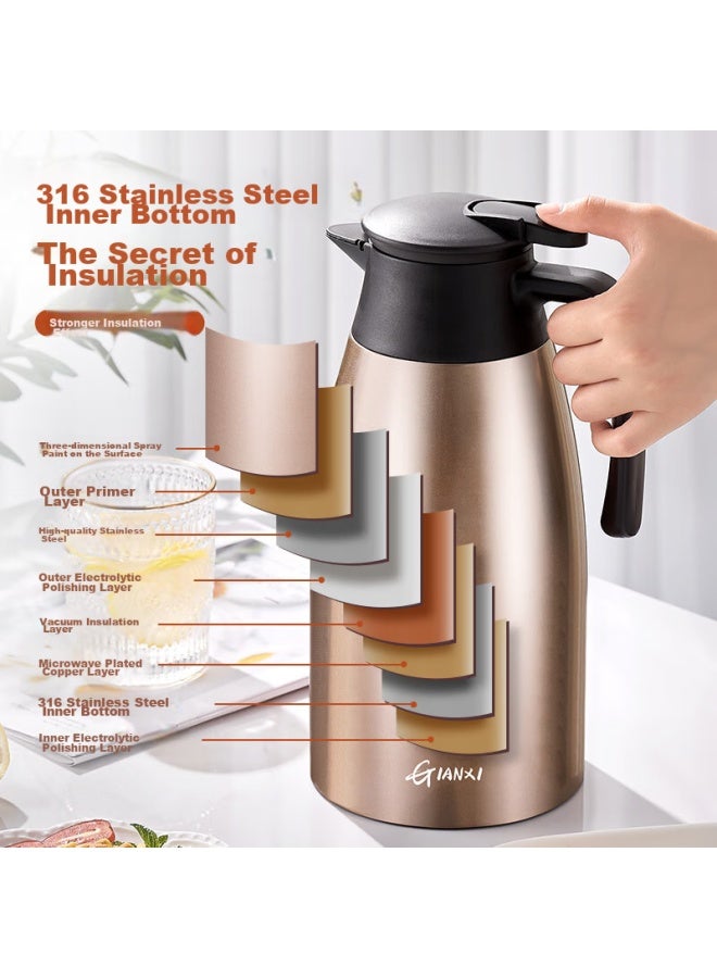 Tianxi Insulated Bottle, Household Stainless Steel Inner Liner, Thermos Water Bottle, Stainless Steel Warm Bottle, Champagne Gold, 2l - Image 3