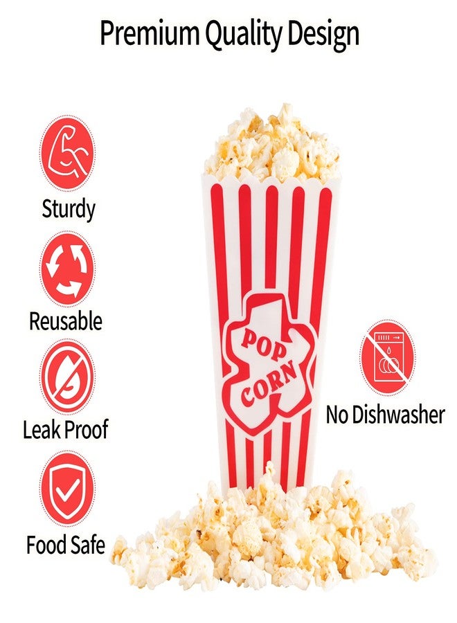RAYMEA Plastic Popcorn Containers Red & White Striped Retro Style Reusable Popcorn Boxes for Movie Night 4”x8” (4 Pack) - Image 5