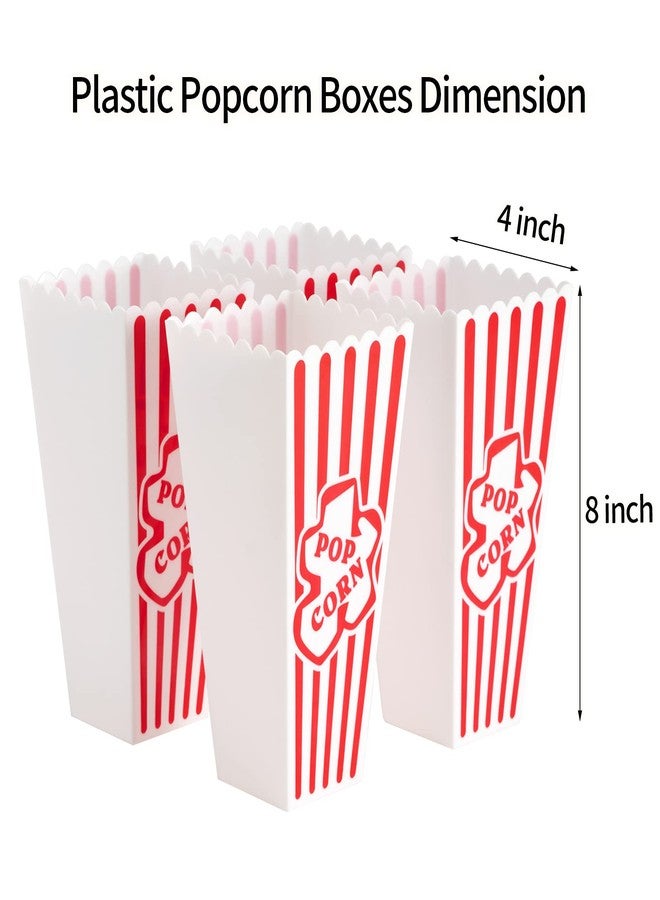 RAYMEA Plastic Popcorn Containers Red & White Striped Retro Style Reusable Popcorn Boxes for Movie Night 4”x8” (4 Pack) - Image 2