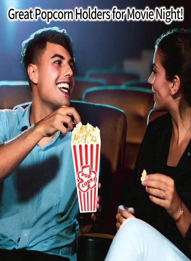 RAYMEA Plastic Popcorn Containers Red & White Striped Retro Style Reusable Popcorn Boxes for Movie Night 4”x8” (4 Pack) - Image 3