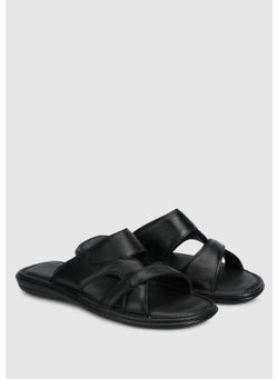 eclipse Black Leather Men's Slippers  - Image 2