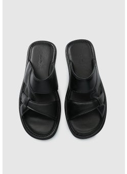 eclipse Black Leather Men's Slippers  - Image 4