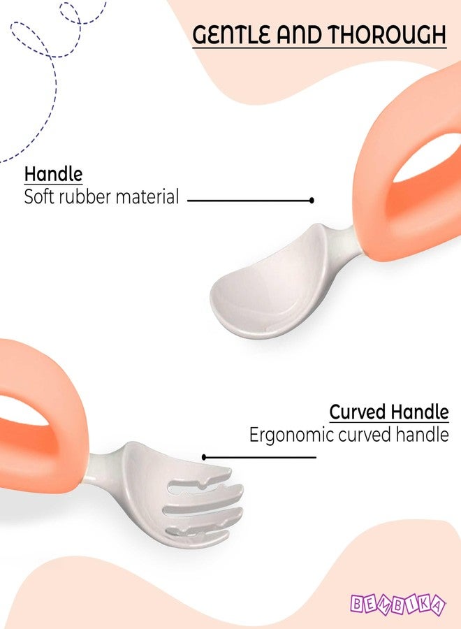 Bembika Baby Training Spoon Wing Shape Spoon, Baby Silicone Training Spoon for Baby, Baby Spoon and Fork Set, Baby Spoon Feeding (Light Pink). - Image 2