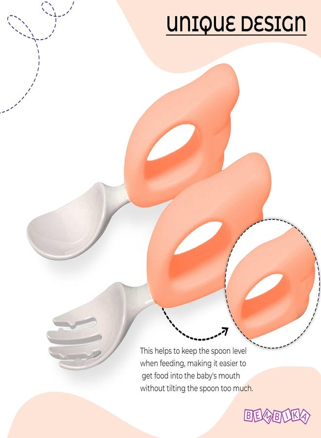 Bembika Baby Training Spoon Wing Shape Spoon, Baby Silicone Training Spoon for Baby, Baby Spoon and Fork Set, Baby Spoon Feeding (Light Pink). - Image 3