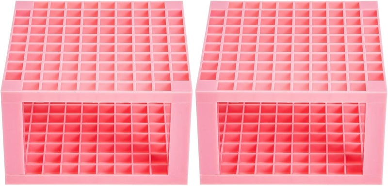 VILLCASE Multi-holes Square Paintbrush Stand and Marker Pen Holder for Students, Pink Plastic Drawing Tools Organizer with 96 Slots, Detachable 2pcs Paintbrush Storage Rack for Arts - Image 1