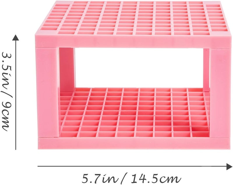 VILLCASE Multi-holes Square Paintbrush Stand and Marker Pen Holder for Students, Pink Plastic Drawing Tools Organizer with 96 Slots, Detachable 2pcs Paintbrush Storage Rack for Arts - Image 2