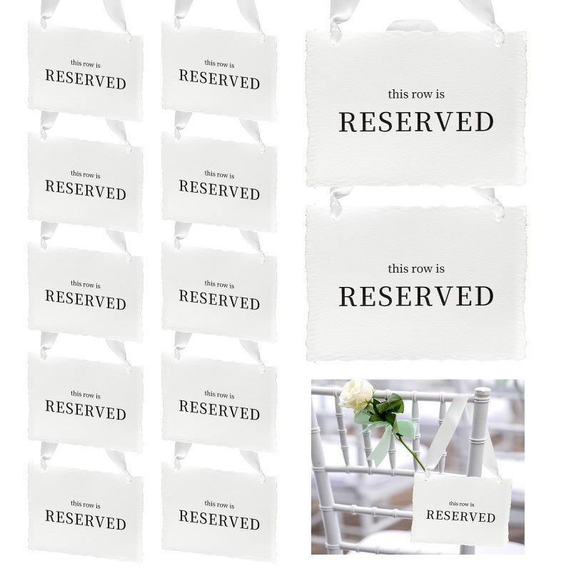 BrightRow 12 Pcs Reserved Seating Signs, This Row Is Reserved Hanging Signs with Silk Ribbon for Wedding Chairs Handmade Paper Chairs Sign for Wedding Ceremony Church Events Benches - Image 1