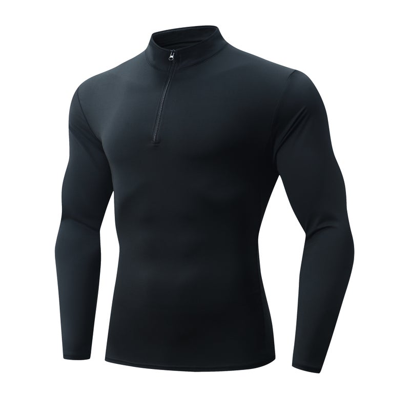 Men's Stand Collar Full Zip Long Sleeve Compression Fitness Top - Image 1