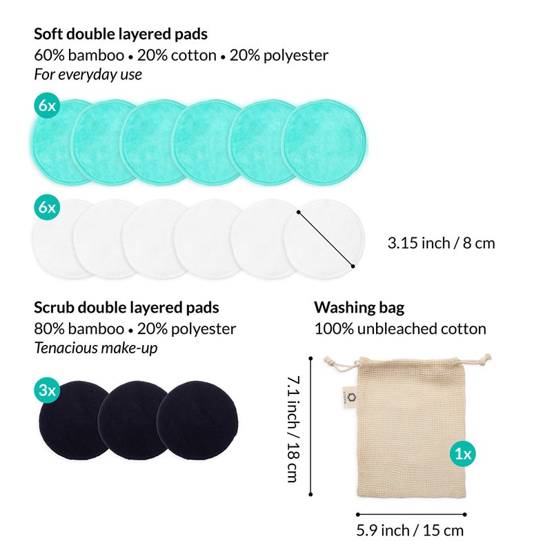 ODOXIA Reusable Makeup Remover Pads | Eco Friendly & Zero Waste Cotton Rounds | Beauty Products | 15 Natural & Organic Face Pads with Laundry Bag | Soft for All Skin Types | Bamboo Wipes for Facial Cleansing - Image 4