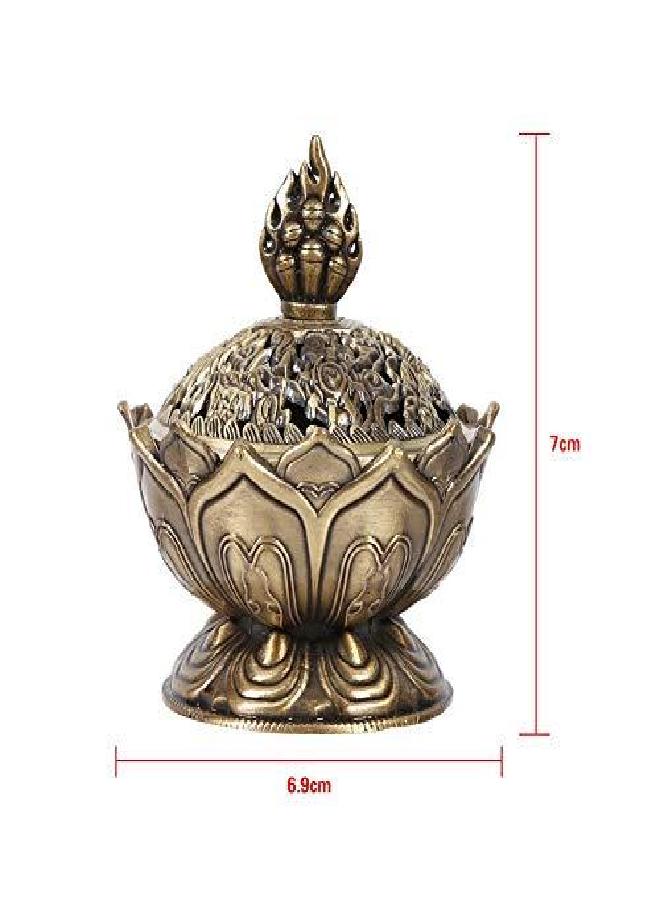 Zerodis Vintage Backflow Smoke Incense Burner, Lotus Stick Cone Incense Holder 6.9 x 7cm, Aromatherapy Ornament Home Decor,Bronze/Red Bronze(Optional)(Bronze Small) - Image 2