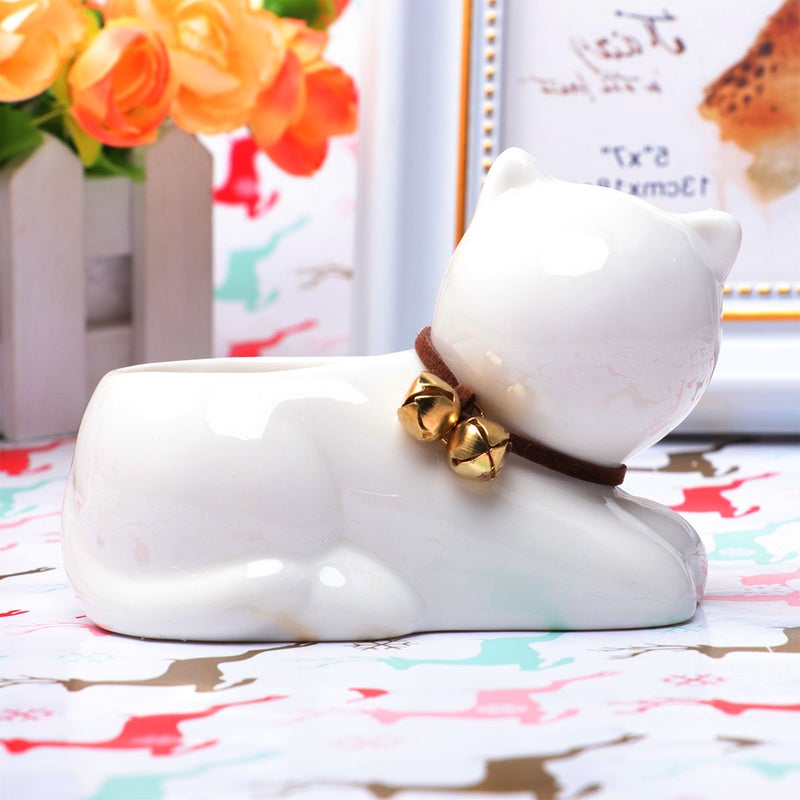 1Pc Ceramic Flower Pot Lovely Cartoon Cat Shaped Planter Pot Desktop Decoration for Home Office (without Plant) - Image 2