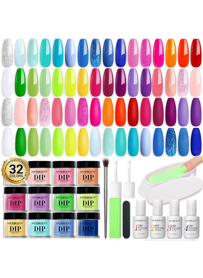 AZUREBEAUTY - Spring Summer Bright Pastel Neon Color 42 Pcs Dip Powder Nail Kit Pink Yellow Purple Mint Green Color Dip Nails Powder Starter Set With Essential Liquid Recycling Tray Nail Manicure Gift - Image 1