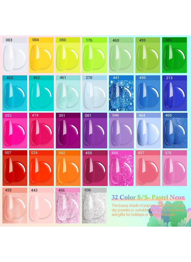 AZUREBEAUTY - Spring Summer Bright Pastel Neon Color 42 Pcs Dip Powder Nail Kit Pink Yellow Purple Mint Green Color Dip Nails Powder Starter Set With Essential Liquid Recycling Tray Nail Manicure Gift - Image 1