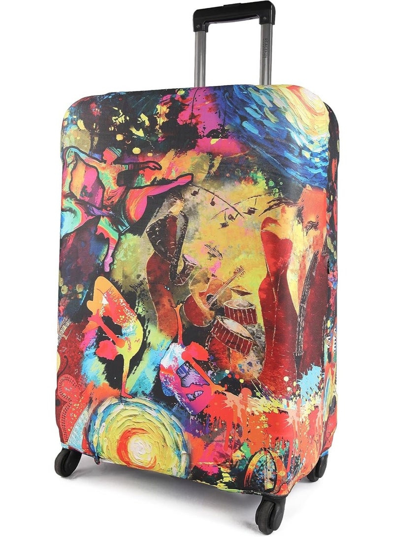 natOnat Travel Luggage Cover Protector - Suitcase Cover - Stretchy, Washable Spandex & Polyester - Protects Against Dirt & Scratches - Festival Design - Fits 58-63 CM Height ( Medium ) - Image 4