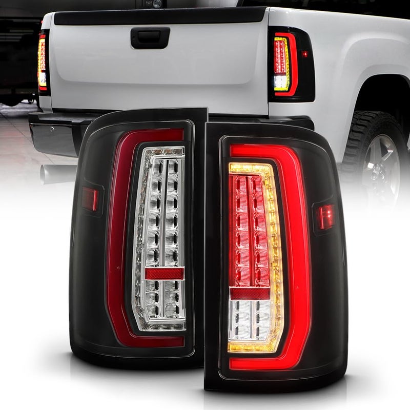 KEEKPO For 20072013 GMC Sierra 1500 2500 3500 Glossy Black Full LED wRed Tube Tail Lights Brake Lamps LeftRight
